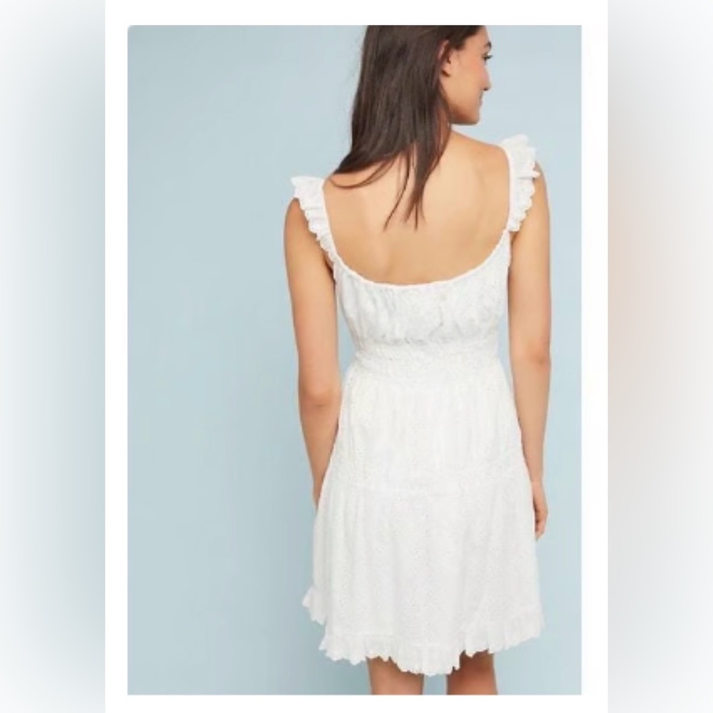 Capulet Anthropologie White Smocked Eyelet Mini Dress XS Gemma Eloise - Picture 3 of 10